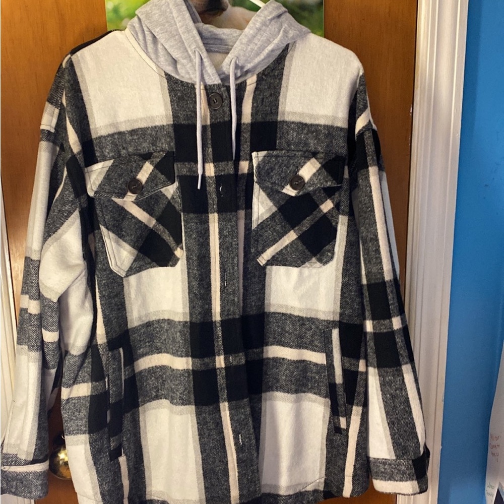 Zenana black and white plaid shacket